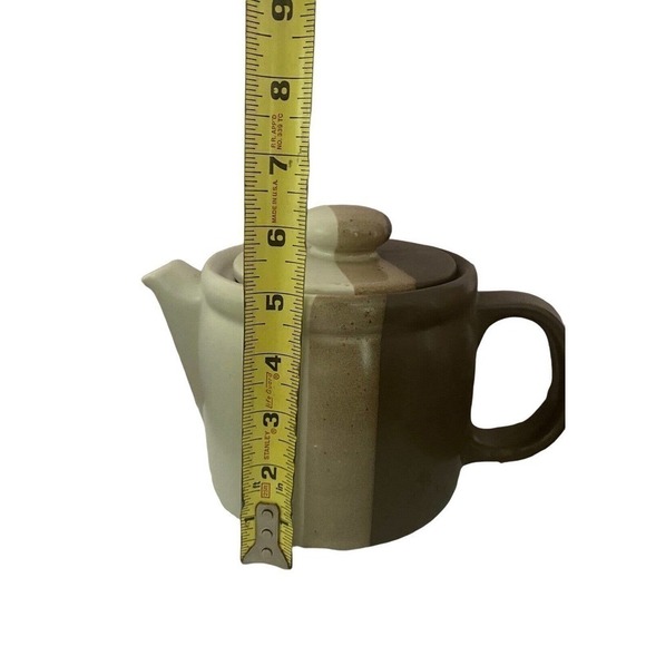 Vintage McCoy Pottery Sandstone Teapot Striped Brown Cream Tan 1418 Signed - Picture 11 of 11